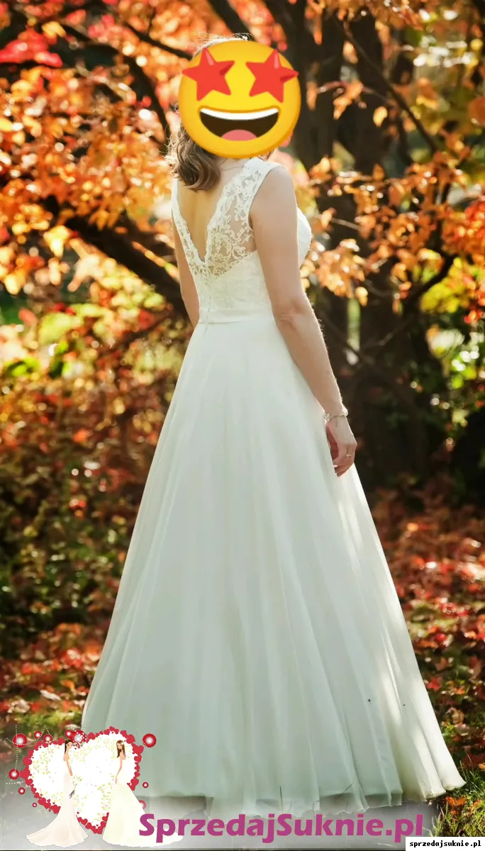 Piękna muślinowa suknia ślubna ivory