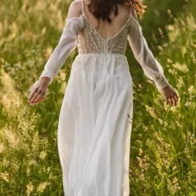 Suknia ślubna, boho suknia ślubna, odpinane rękawki dwa rodzaje