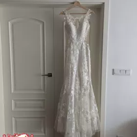 Suknia ślubna Lillian West 6485 ivory nude koronka boho premium tren XS/S