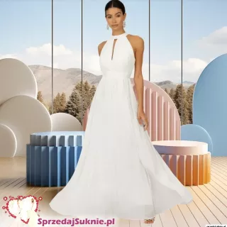 Kraimod, rozmiar M/L, biała długa suknia ślubna prosta minimalistyczna zmysłowa 