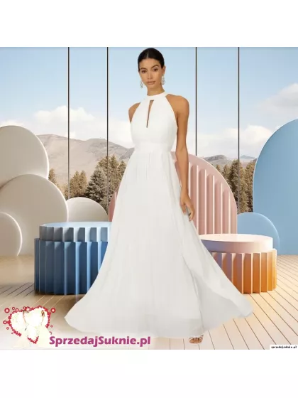 Kraimod, rozmiar M/L, biała długa suknia ślubna prosta minimalistyczna zmysłowa 