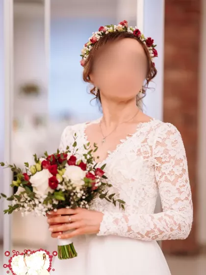 Suknia ślubna długi rękaw, koronka i tiul, rozmiar 36, 158-160 cm